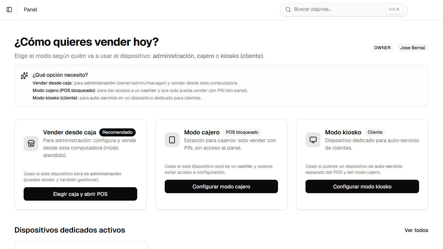 Pantalla de cobro de Orbita POS